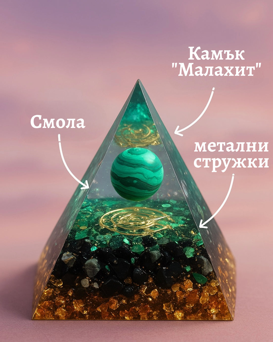 Оргонитна пирамида с Малахит
